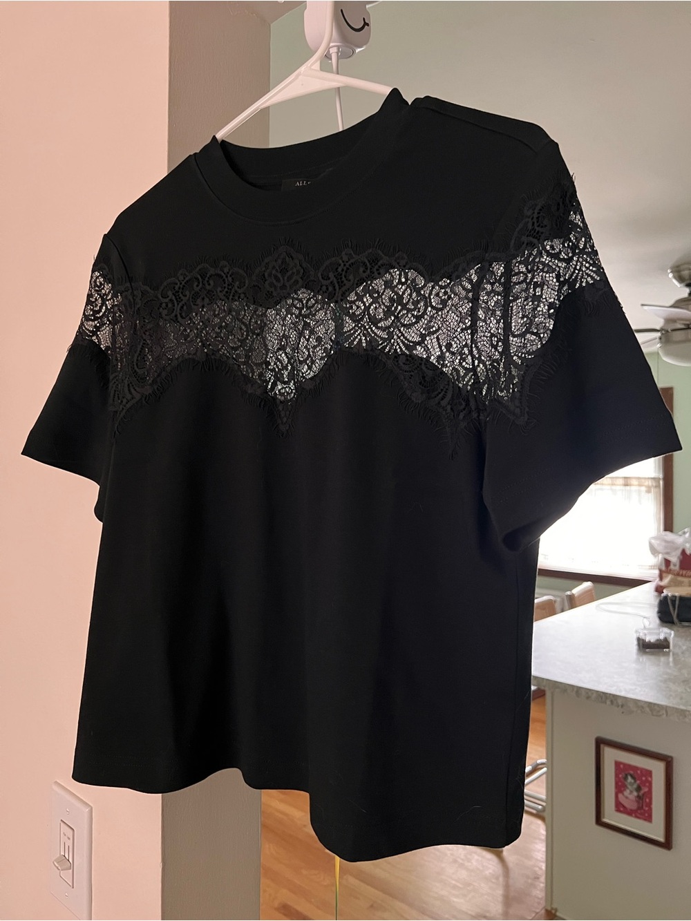 All Saints Black Lace Yoke Tee - Short Sleeve - Picture 3 of 4